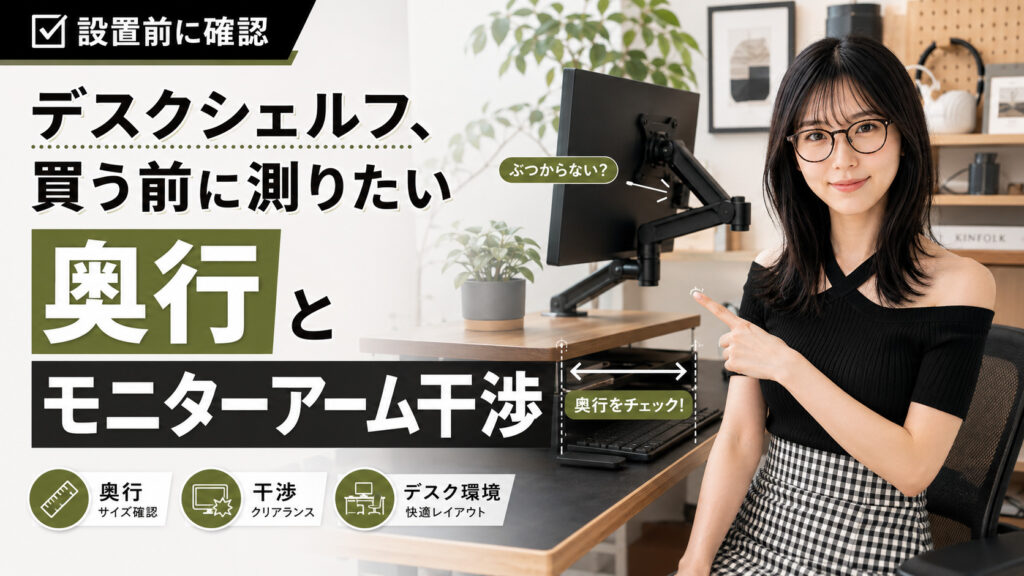 デスクシェルフ、買う前に測りたい奥行とモニターアーム干渉